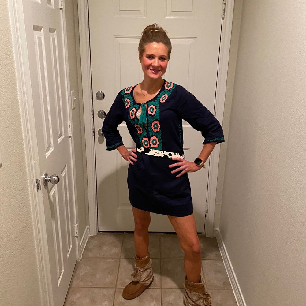 J. Crew navy embroidered tunic dress